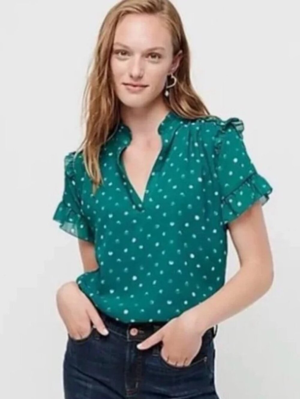 J. Crew Point Sur Ruffle Dot Blouse XL